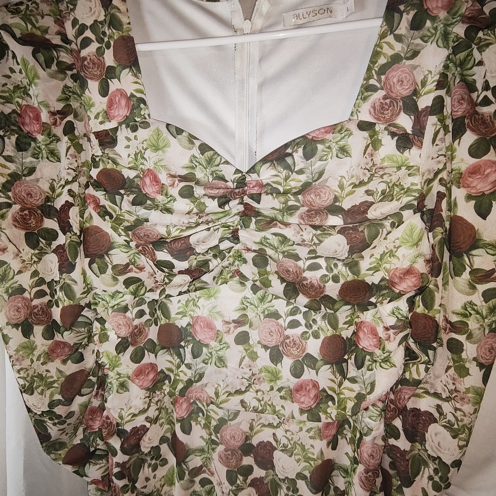 Floral Long Sleeve Dress - Pink and Brown